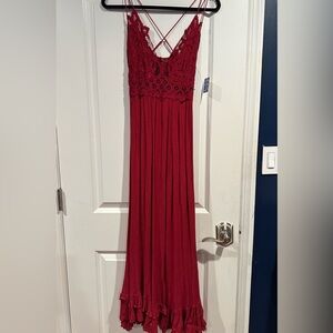 Free People Red Lace Maxi Dress
